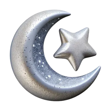a silver crescent and star on a white background
