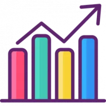 a bar chart with an arrow pointing upward