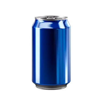a blue can of soda on a white background