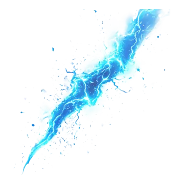a blue lightning on a white background