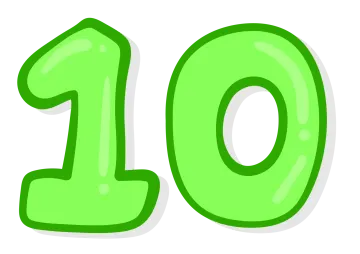 a green number 10 on a white background