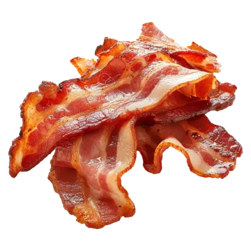 a pile of bacon on a white background