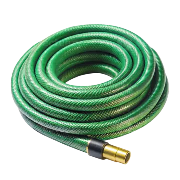 a green garden hose on a white background