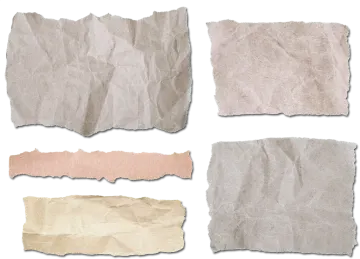 four pieces of torn paper on a white background