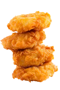 a pile of fried chicken on a white background