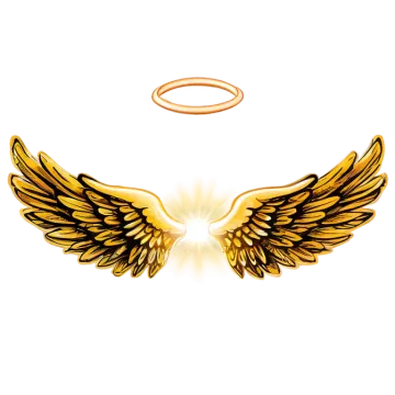 a golden angel with wings and halo