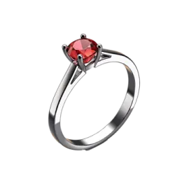 an engagement ring with a red stone