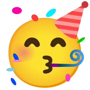 a smiley face with a party hat and streamers