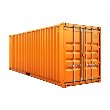 an orange shipping container on a white background