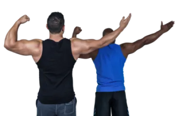 a man and woman standing in front of each other men