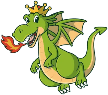 a cartoon green dragon with a crown on his head