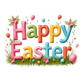 a happy easter message with eggs and flowers