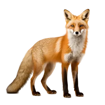 a red fox standing in front of a white background