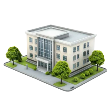 a 3d model of a house with trees and bushes