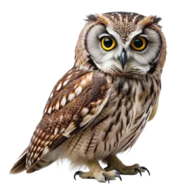 an owl sitting on top of a white surface