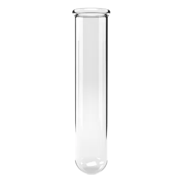 a tall glass vase with a white base