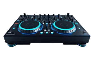 a dj controller with blue lights on it
