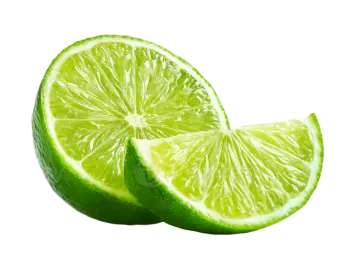 two limes cut in half on white background