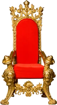 a red chair with gold decorations on it