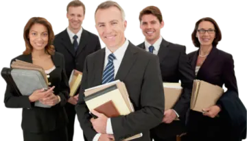 a group of business people holding folders