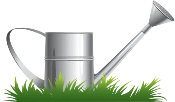 a watering in the grass with a shovel