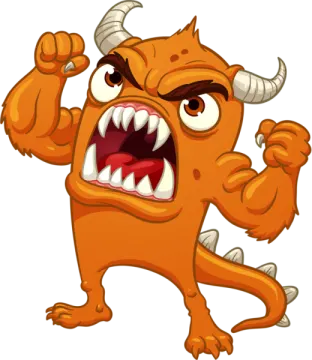 a cartoon orange monster with big horns and big fangs