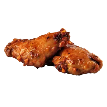 two pieces of chicken on a white background