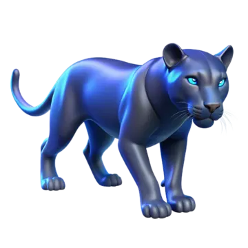 a blue panther standing on a white background