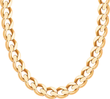 a gold chain necklace on a white background