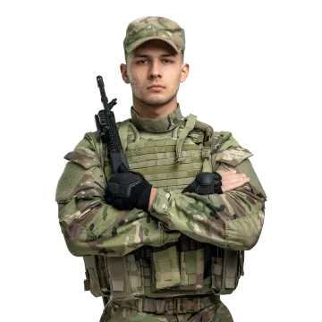 a man in military uniform standing with his arms crossed