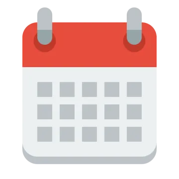 a red and white calendar on a white background