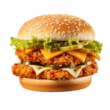 a chicken sandwich on a white background
