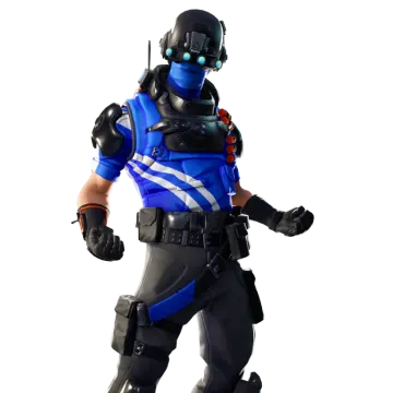 a man in a blue and black outfit