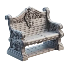 a wooden bench with carvings on it