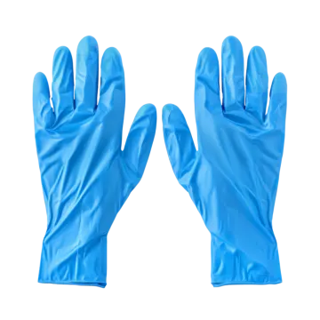 a pair of blue gloves on a white background