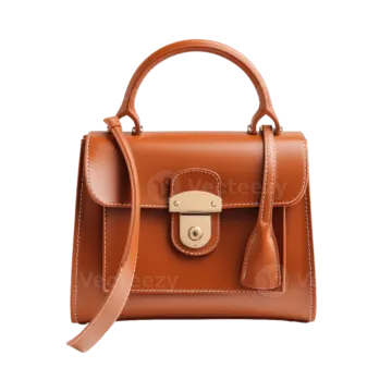 a brown leather handbag on a white background