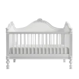 a white cribt with an ornate design
