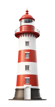 a red and white lighthouse on a white background