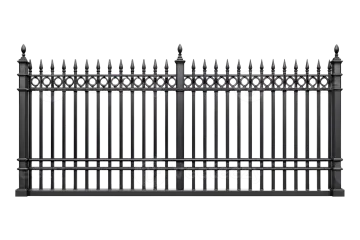 a black wrought fence on a white background