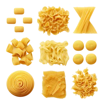 various types of pasta on a white background