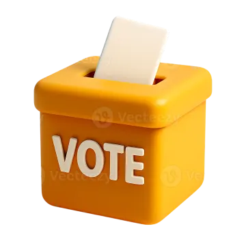 an orange voting box with the word vote on it