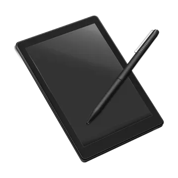 a black tablet with a pen on top