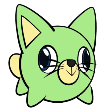 a drawing of a green cat with big eyes