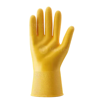 a pair of yellow gloves on a white background