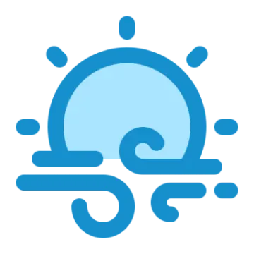 a blue and white icon with the sun in the middle