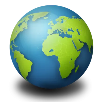 a blue and green globe with white background