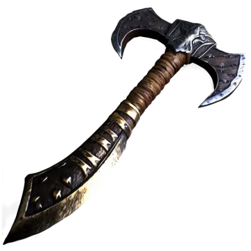 a close up of an axe with a wooden handle