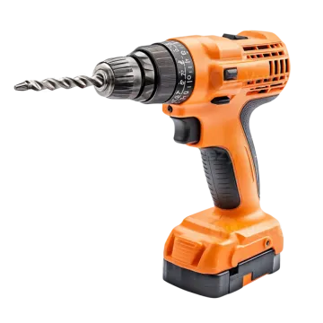 an orange cord driller on white background