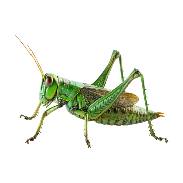 a green grasshopper on a white background