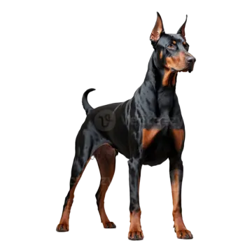 a doberman dog standing on a white background